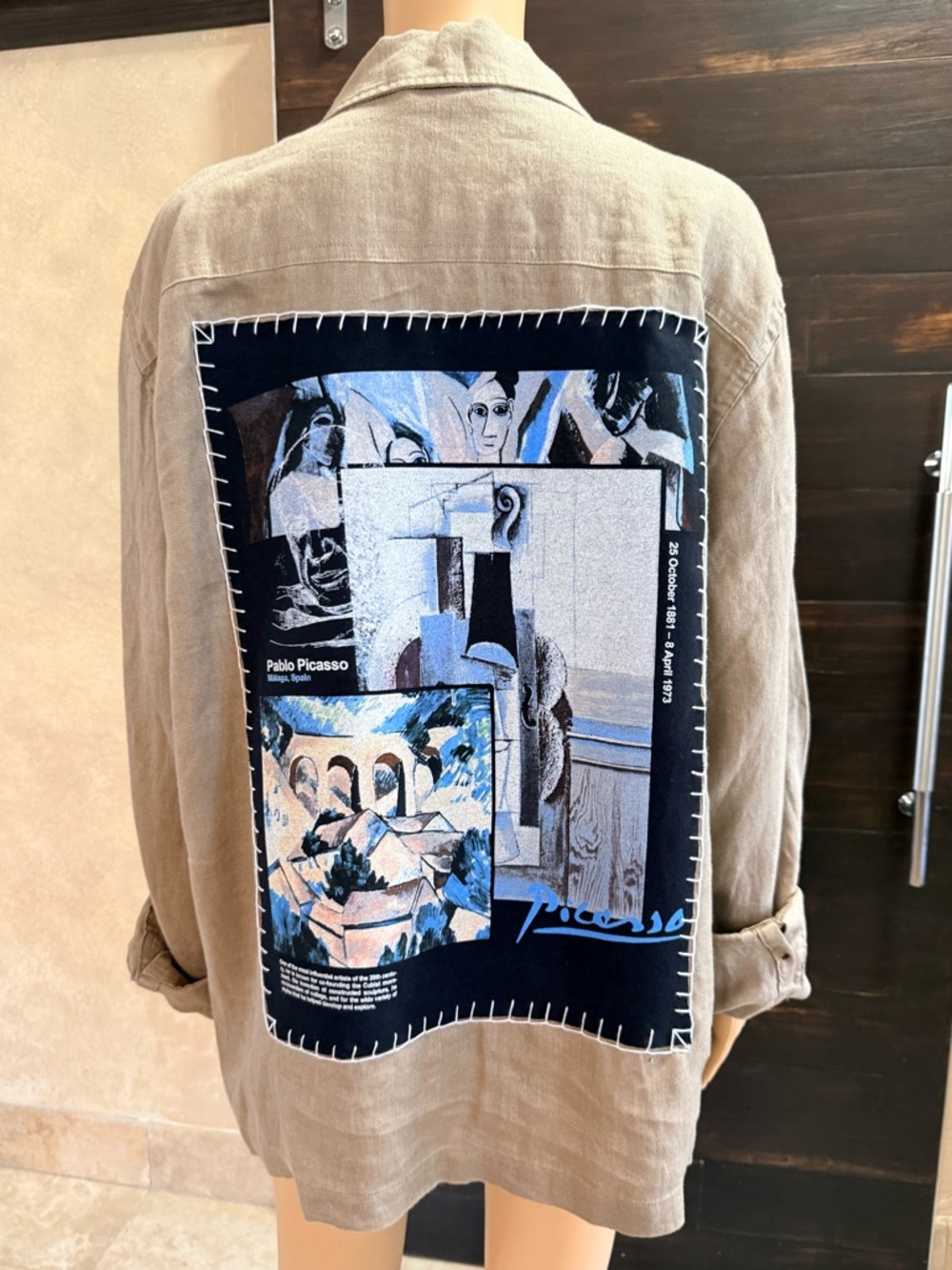 Upycled H&M Picasso Sand Linen Shacket Size L